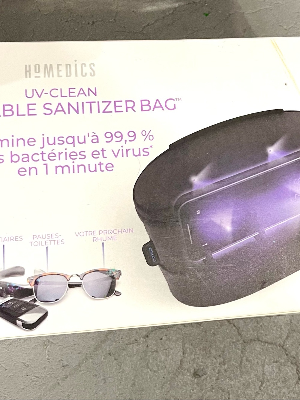 Homedics Portable UV-C Sanitizer Bag — Black with Purple Accent